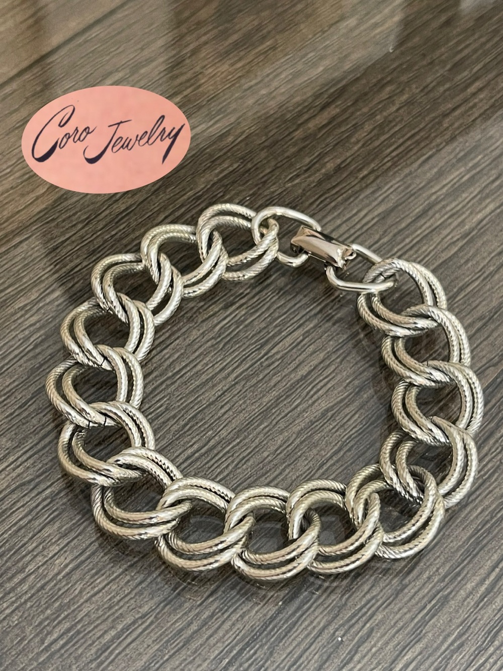 Vintage Corco Double Link - Double Curb Lightweight Silver-tone Bracelet